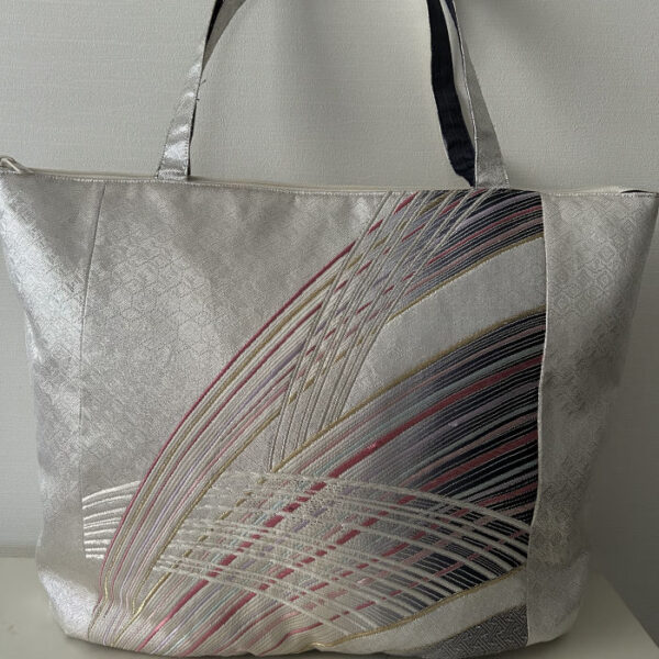 Tote Bag Made from Kimono Obi – “Silver”
