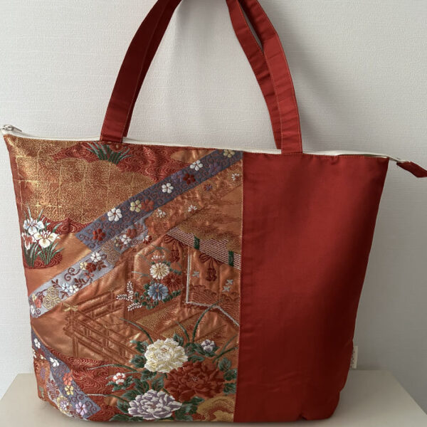 Tote Bag Made from Kimono Obi – “Brick Red”
