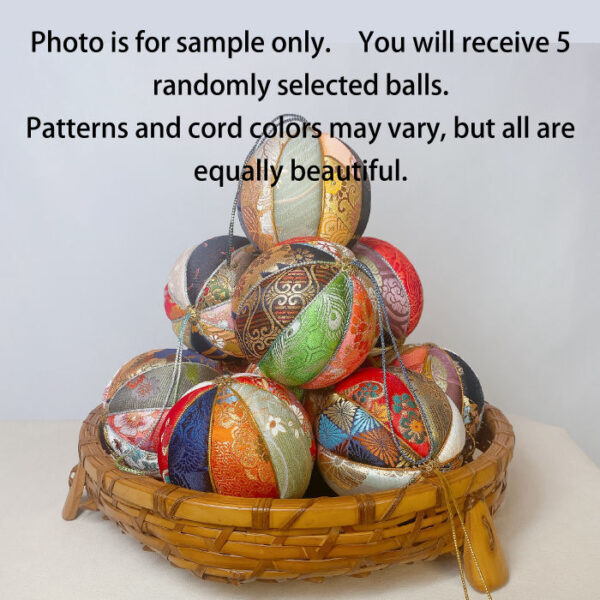 Set of 5 Large Brocade Hanging Balls, 10cm (3.9 inch) Japanese Fabric Ornaments, Colorful Handmade Decoration, Christmas Tree Decor - Image 4