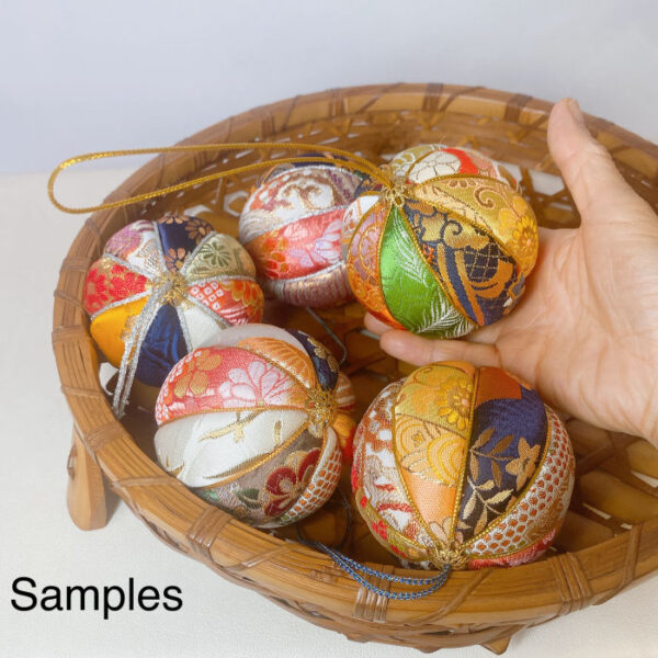 Set of Small 5 Brocade Hanging Balls, 10cm (3.9 inch) Japanese Fabric Ornaments, Colorful Handmade Decoration, Christmas Tree Decor