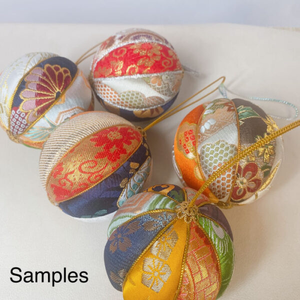 Set of Small 5 Brocade Hanging Balls, 10cm (3.9 inch) Japanese Fabric Ornaments, Colorful Handmade Decoration, Christmas Tree Decor - Image 2