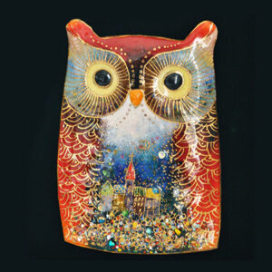 cloisonne enamel plaque of an owl