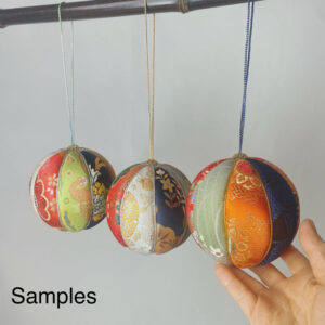 set of 5 large brocade hanging balls, 10cm (3.9 inch) japanese fabric ornaments, colorful handmade decoration, christmas tree decor