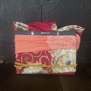 decorative kimono obi art – traditional japanese bow ornament in magenta & peony