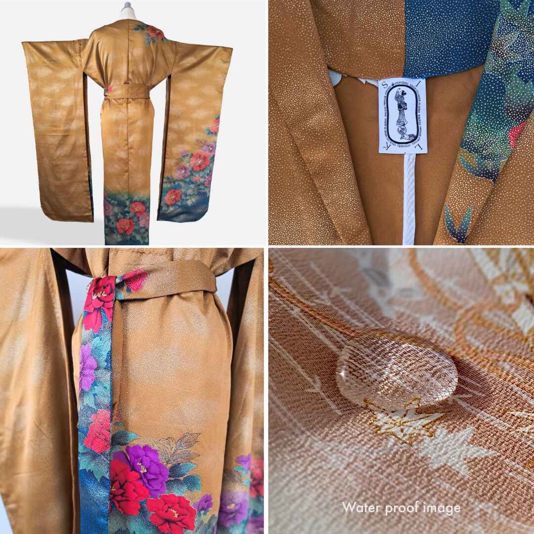 golden flower long sleeved kimono gown