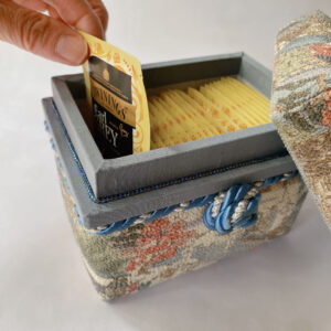 blue chirimen kimono silk covered paulownia box – japanese tea or keepsake storage