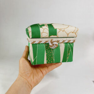 handcrafted paulownia box wrapped in furisode kimono with peony motif