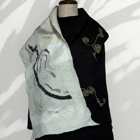 ink writing shawl (black & white)