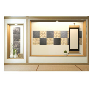 native wood mosaic hiba style