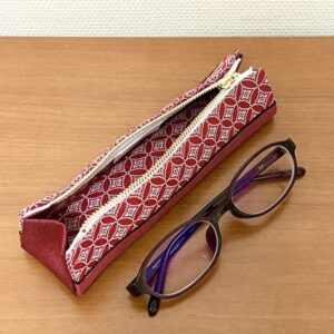 tatami border glasses case, lip case, coin case, 3 piece set (red)