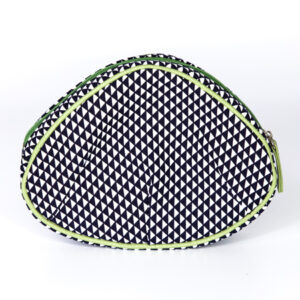 Large Clam-Shaped Cosmetic Pouch – Iron Navy with Scale Pattern, Leather Color: Light Green