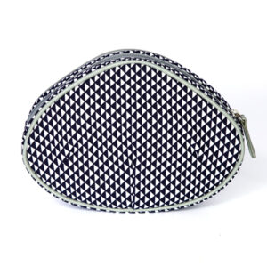 Large Clam-Shaped Cosmetic Pouch – Iron Navy with Scale Pattern, Leather Color: Gray