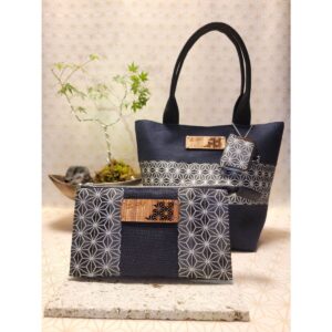 Asanoha Pattern "Denim" 3-Piece Set (Tote Bag, Wallet) ※Includes a Mini Clasp Coin Purse